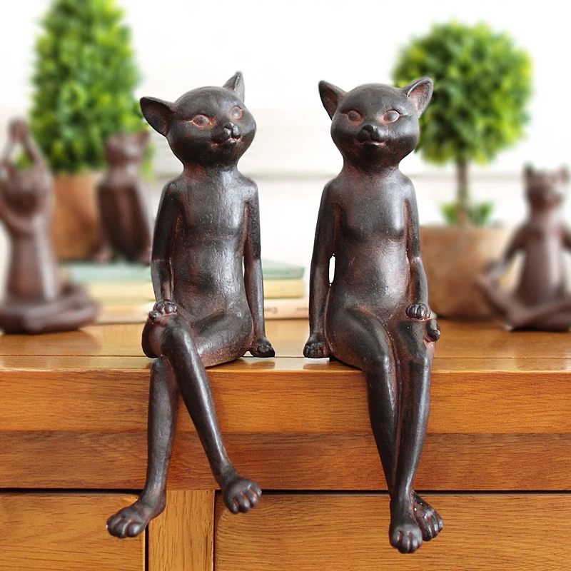 2 шт./лот деревенский ретро старый стиль ржавый Кот фигура украшения креативные