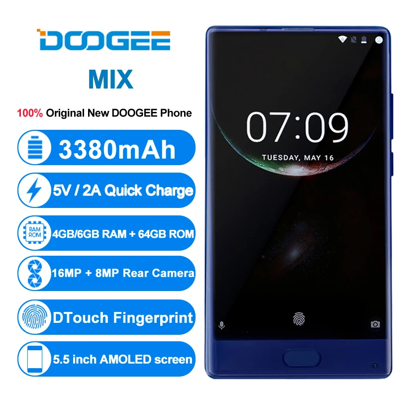 DOOGEE MIX смартфон с 5 дюймовым дисплеем восьмиядерным процессором MTK Helio P25 ОЗУ 4 Гб