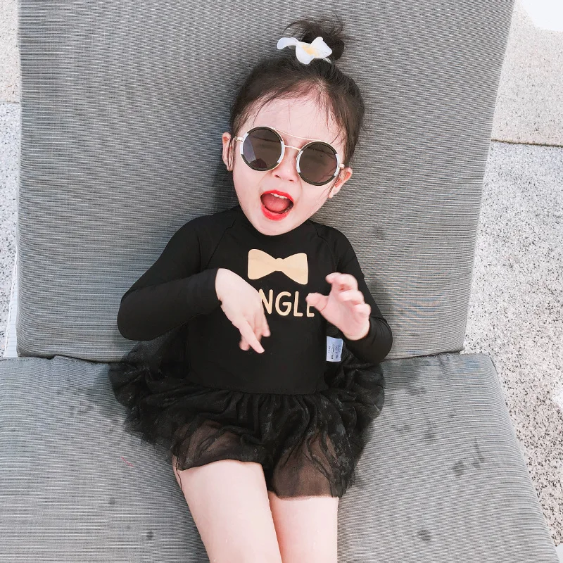 Купальник для маленьких девочек Черный кружевной купальный костюм с длинными