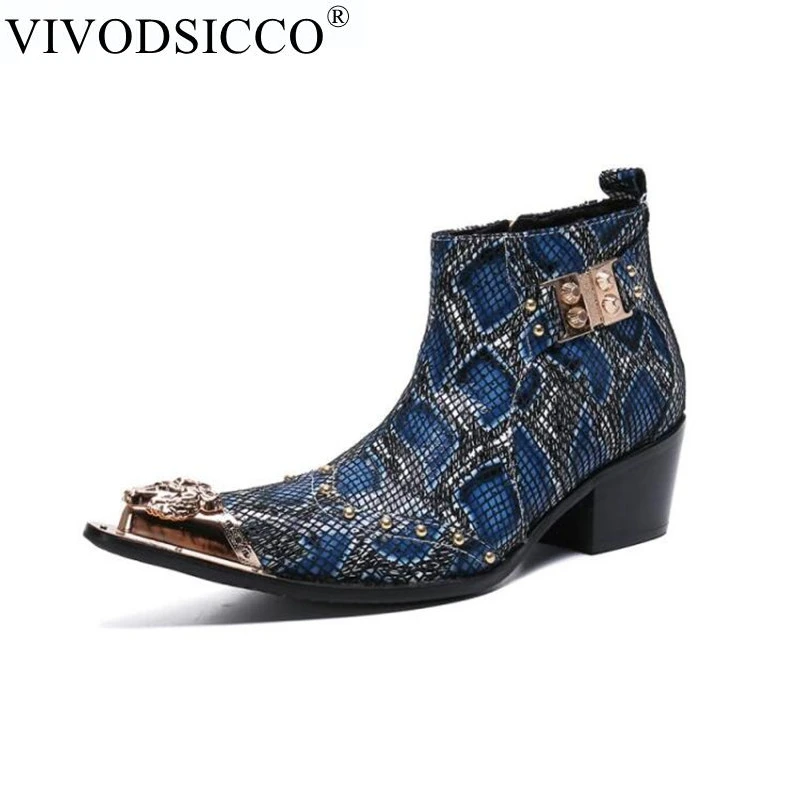 

Men Fashion High Heel Leather Boots British Style Motorcycle Boots For Male Platform Rubber Shoes Rivets Street Punk Boots