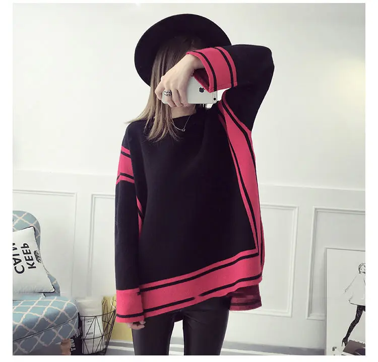 Осенне зимняя теплая одежда для беременных модный Контрастный ЦВЕТНОЙ свитер