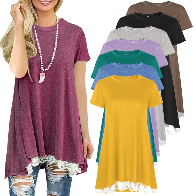 Летние футболки для Для женщин короткий рукав Футболка с круглым вырезом рубашка