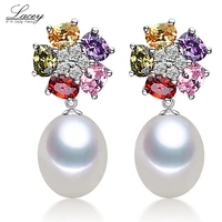 white cultured freshwater natural pearl earrings for women with 925 sterling silver earrings fine jewelry colorful daughter gift
