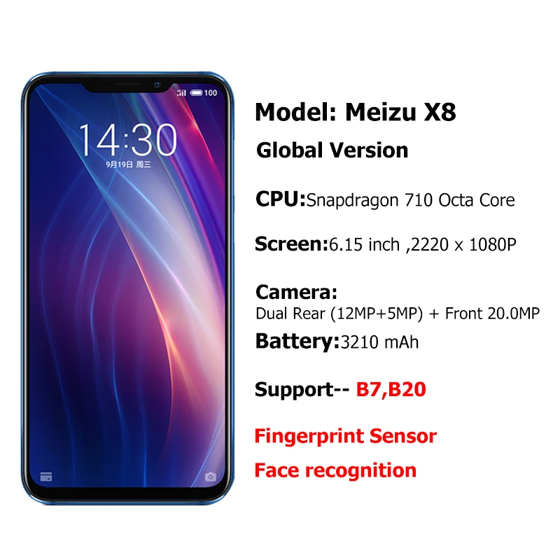 Meizu X8, 4 Гб ОЗУ, 64 ГБ, 6 ГБ, 128 Гб ПЗУ, глобальная версия, мобильный телефон, четыре ядра, полный экран, смартфон, двойная камера заднего вида