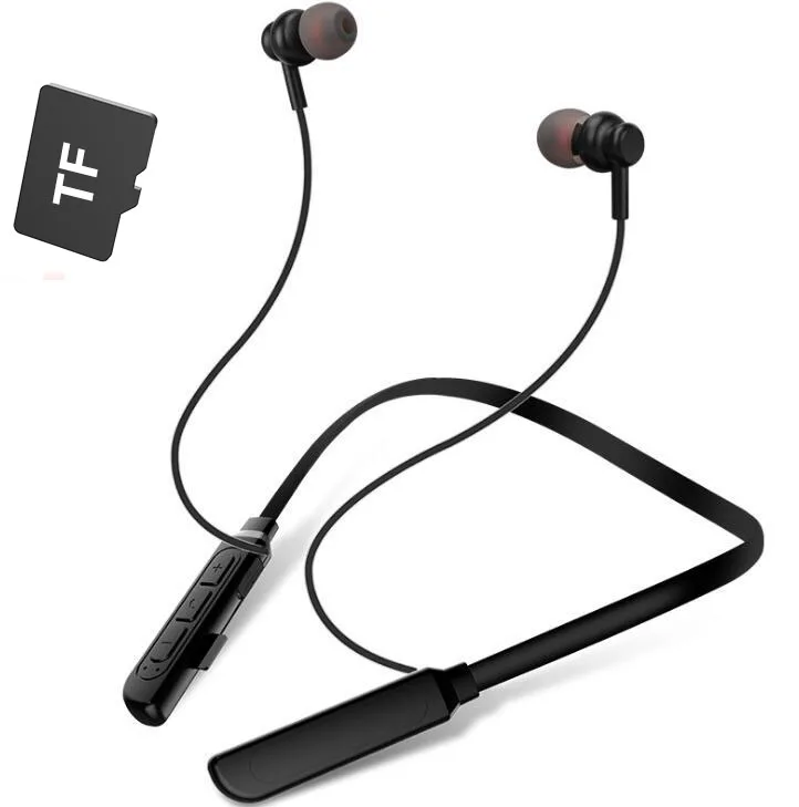 Black with 1G TF Волшебные музыкальные спортивные bluetooth-наушники, шейные Беспроводные наушники с TF слотом для карт, MP3 с микрофоном для телефона, планшета, ПК - Цвет: Black with 1G TF