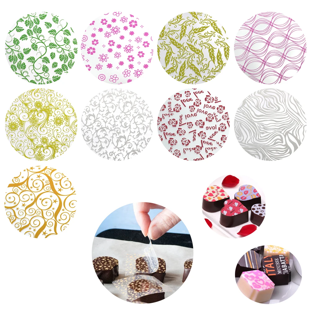 

50pcs/set Mix Design Chocolate Transfer Sheet for DIY Chocolate Cookie Cake Decoration baking pastry tools