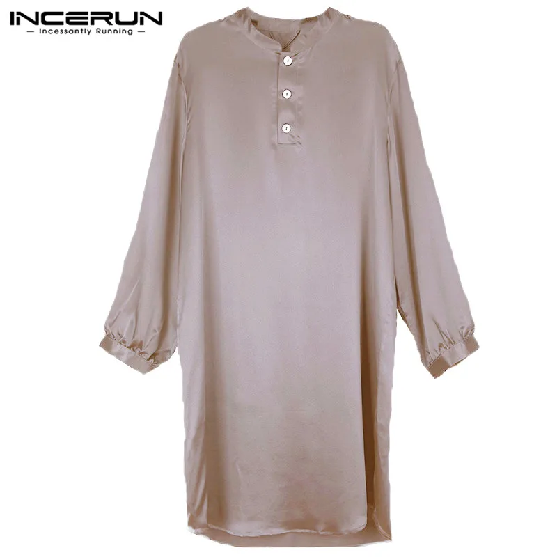 Grey INCERUN, шелковый атлас, мужской халат, пижама, длинный халат, Lounge Ropa Arabe s, костюмы, платье, рубашка, платье, Masculina, Исламская мужская одежда - Цвет: Grey