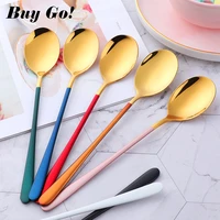 1pcs stainless steel korea gold plated soup spoons colorful long handle coffee ice cream dessert dinner spoons dinnerware scoop
