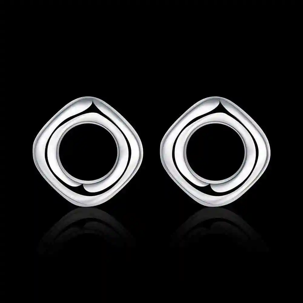 Простой модный стиль посеребренные тетрагональные решетки серьги ювелирные