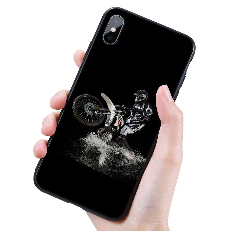 Силиконовый черный чехол для iPhone 11 Pro XR X XS MAX 7 8 6 6S Plus 5 5S SE 7Plus 8Plus мобильный телефон moto Cross moto rcycle sports
