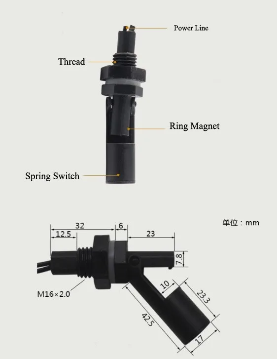 2 шт./лот ZPC5 220 В M16* 2,0 мм безопасный бак Жидкость Поплавковый датчик уровня воды Боковое крепление поплавковый выключатель