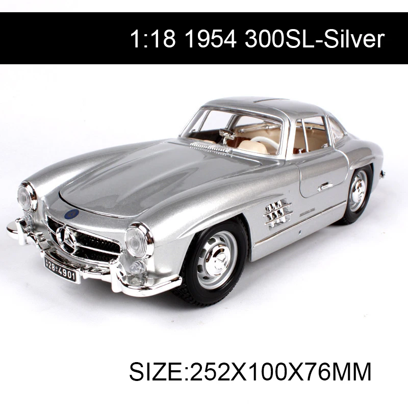 Литая машинка 1:18 1954 300SL серебряные классические автомобили коллекционные модели