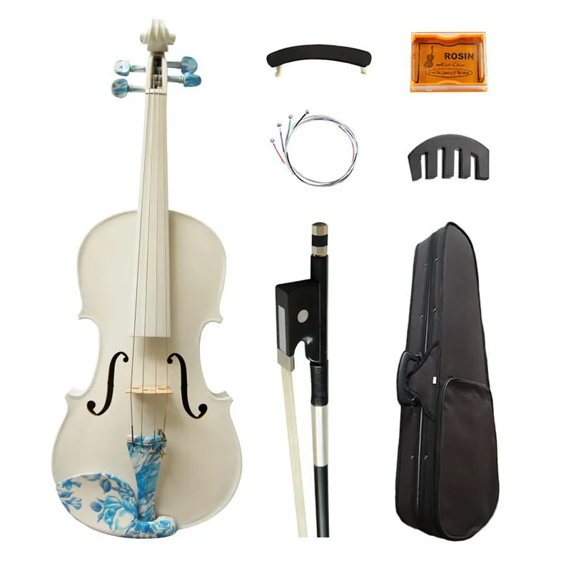 Acoustic Art Violin 4/4 White Painted Maple Student Beginner Violino Fiddle Strings Music Instruments w/ Full Kit