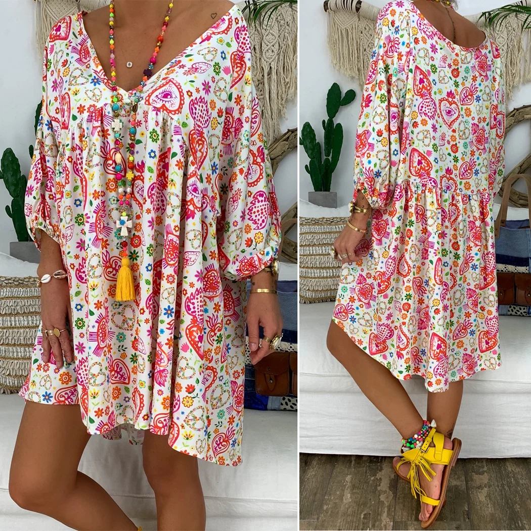 Большие размеры женские Мини Платья с цветочным принтом летнее свободное