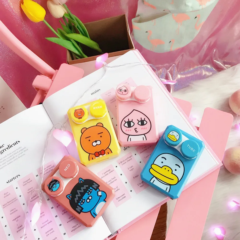 Корейский милый чехол с животными из мультфильма для очков, кейс для контактных линз, 4 цвета, контактные линзы, креативный красивый чехол для контактных линз