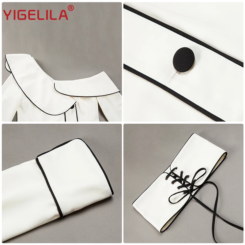 YIGELILA 2019 Весна для женщин Белый одно плечо платье модные элегантные длинный рукав