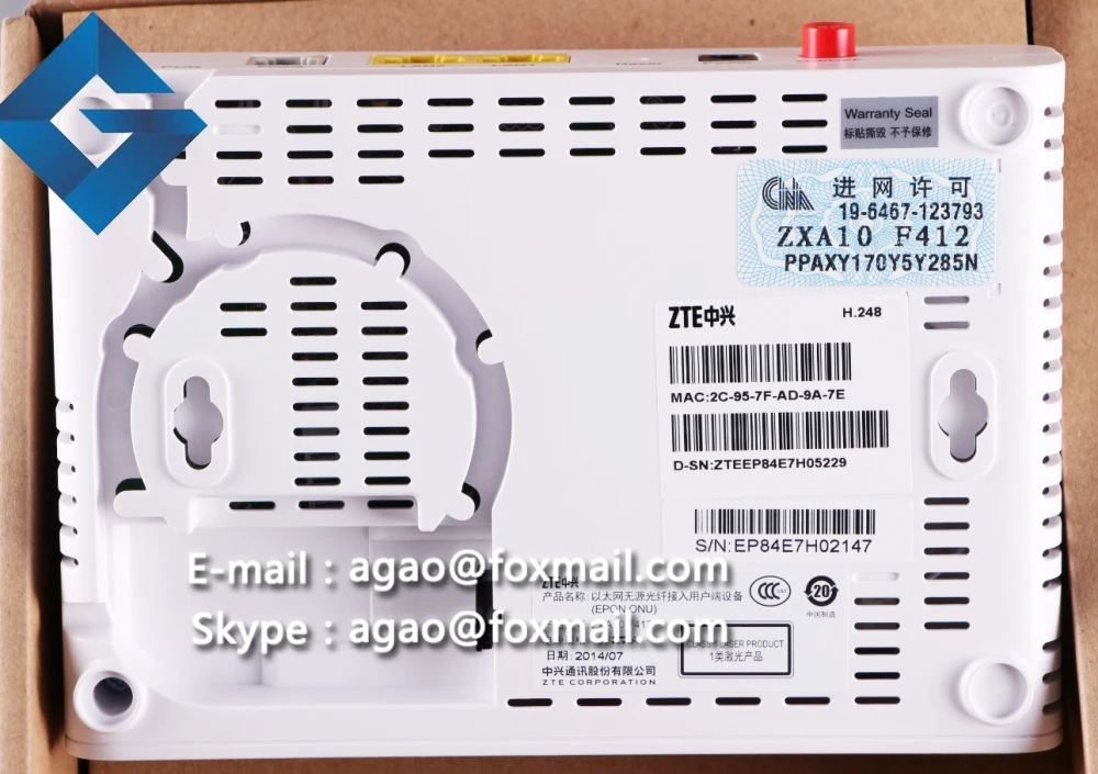 Оригинальный ZTE F412 EPON ONU с 2 портами ethernet 1 телефонным горшком Оптическая сеть FTTH