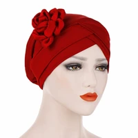 satin flower head beanie for women cotton hat muslim hat lady india hat fashion cancer chemo hats for female 8colors