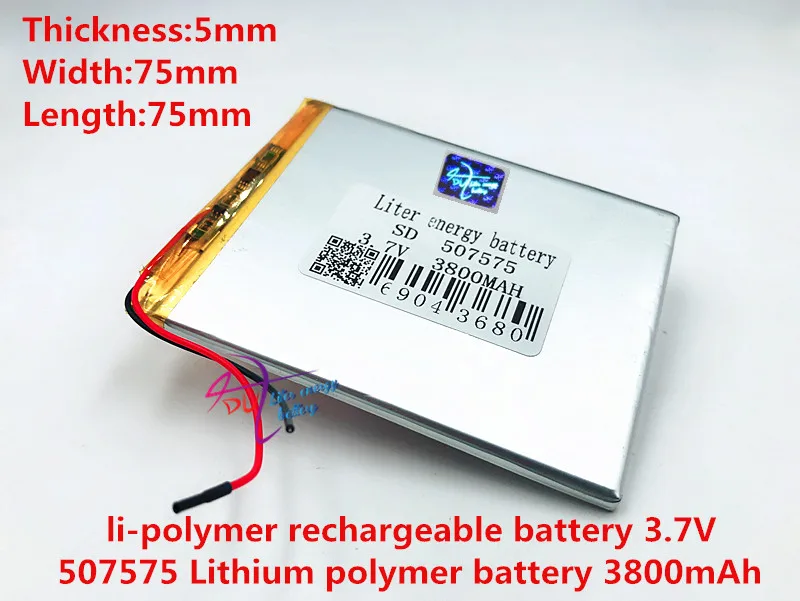 Литий полимерная аккумуляторная батарея 3 7 в 3800 мАч 507575 для GPS DVD PAD E Book tablet pc power