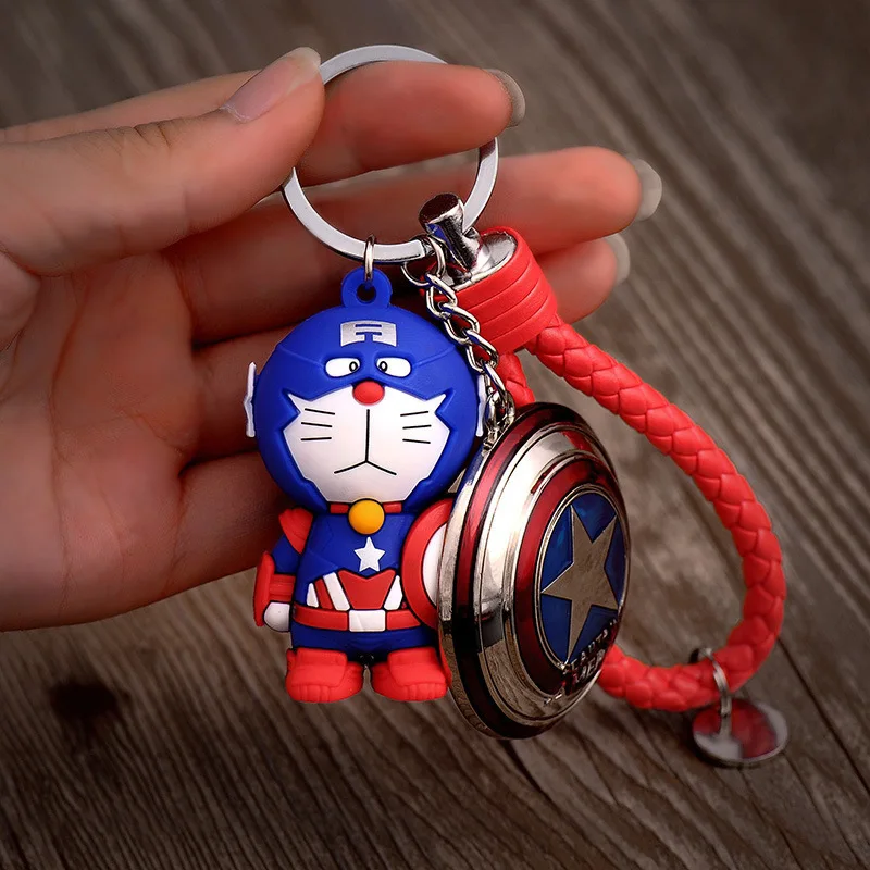 Хит 2019 брелок для ключей с героями мультфильмов Капитан Америка Marvel Doraemon кожаная