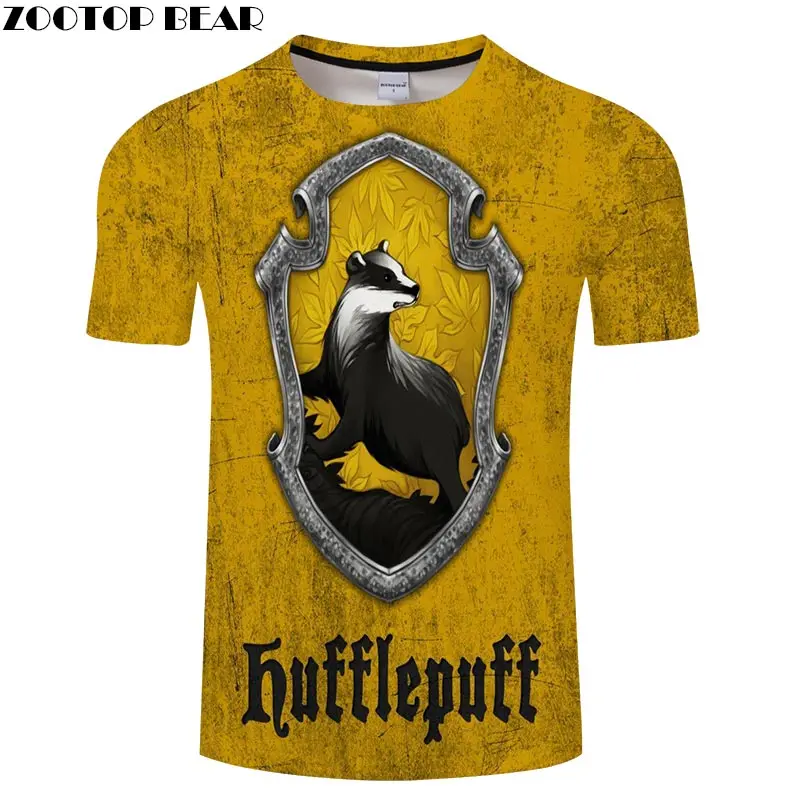 TXKH3194 Мужская футболка Hufflepuff с 3D принтом из фильма, Мужская футболка, повседневная Летняя мужская футболка с коротким рукавом, брендовая мужская футболка с круглым вырезом и изображением медведя из мультфильма «зверотоп» - Цвет: TXKH3194