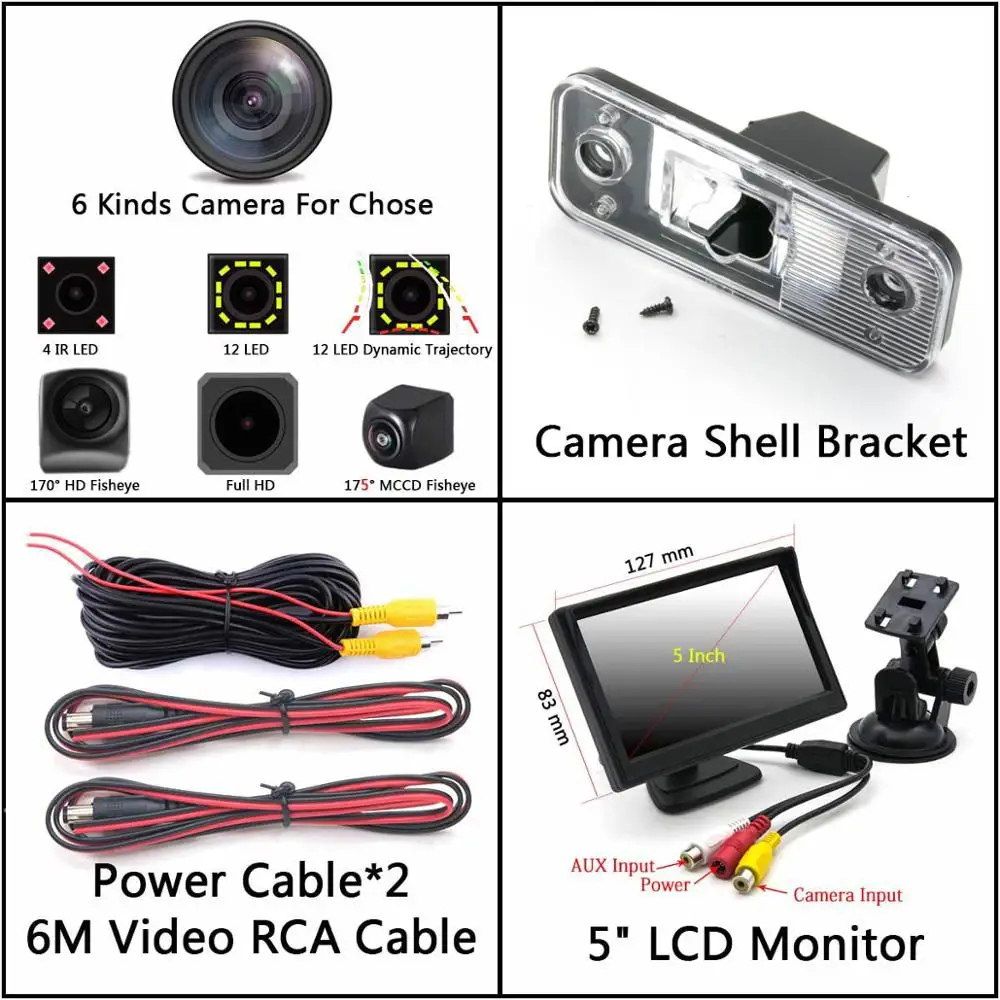 Camera 5 inch LCD 175 градусов 1080P Fisheye задний вид автомобиля Камера для hyundai Santa Fe IX45 2001 2002 2003 2004 2005 2006 2007 2008-2012 - Название цвета: Camera 5 inch LCD