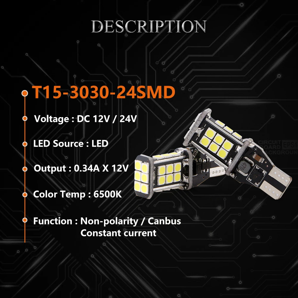 YM E Bright 2 шт. T15 3030 24 SMD 12 В DC Автомобильный интерьер LED Canbus без ошибок автомобильные