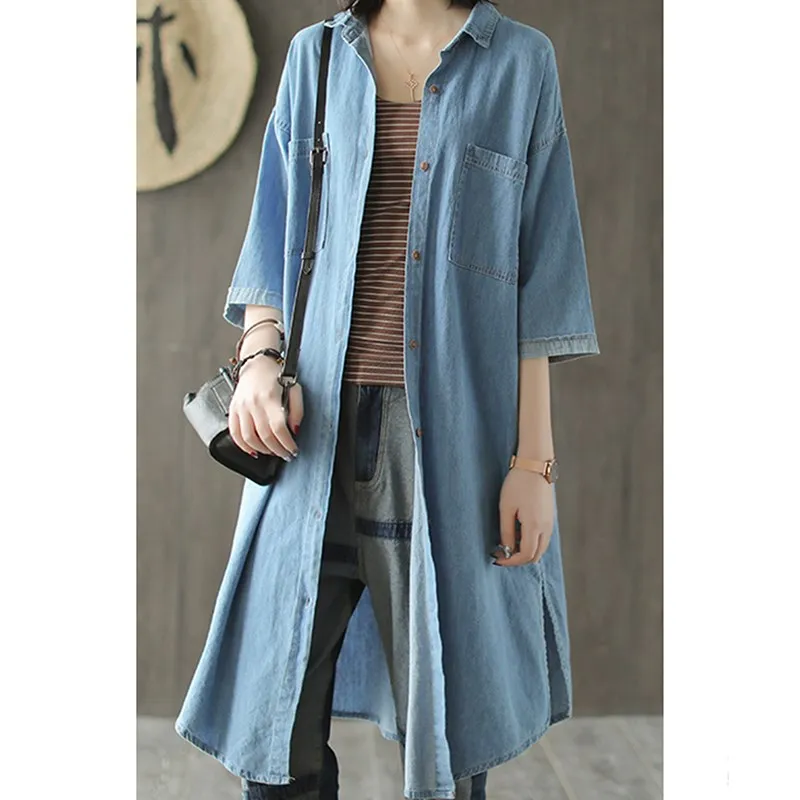 Женская хлопковая джинсовая куртка с отложным воротником свободная однотонная