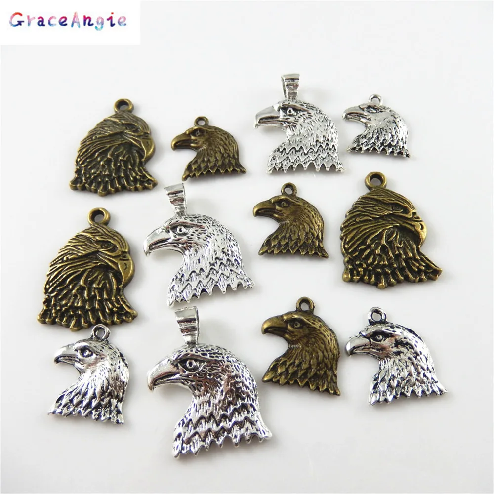 GraceAngie 8PC Punk Style Eagle Shape Antique Bronze Necklace Pendant Charms Zinc Alloy Bracelet Crafts DIY Jewelry Findings | Украшения и