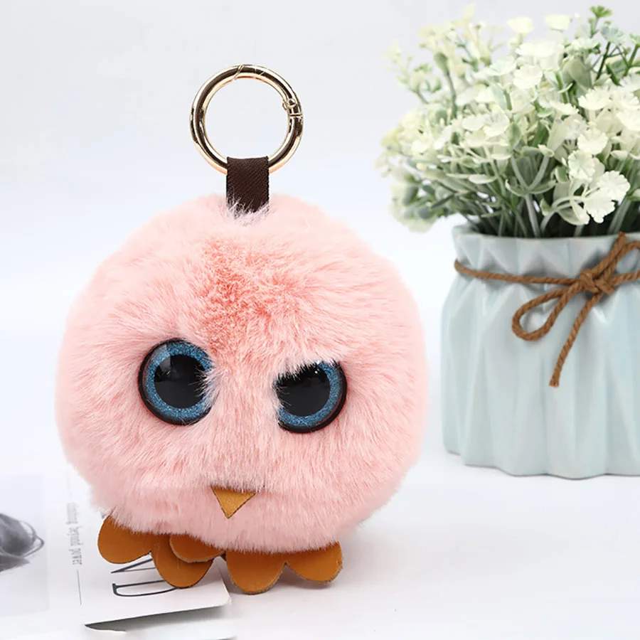 Trendy Plush Soft Cartoon Animals Stuffed Mini Big Eyes Owl Plush Key chain Bag Xmas Pendants Cartoon Lovely Pendant Gift K0001 - Цвет: light pink 2