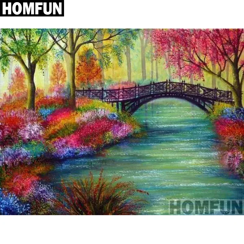 Алмазная 5D Вышивка HOMFUN сделай сам вышивка крестиком Мост лесного дерева