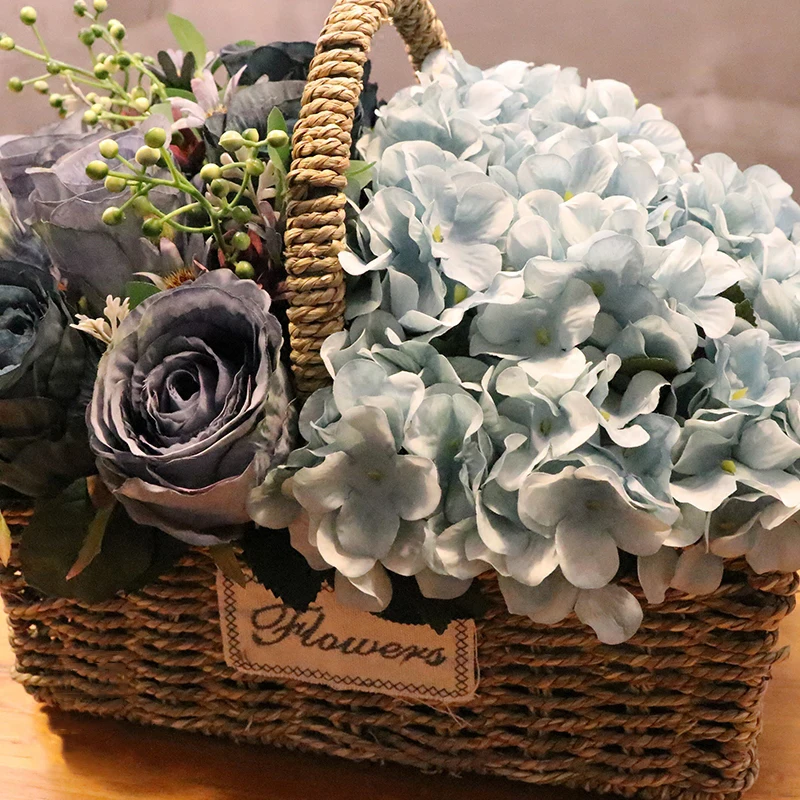 1 Набор роза и гортензия квадратная ручная Соломенная Корзина искусственные