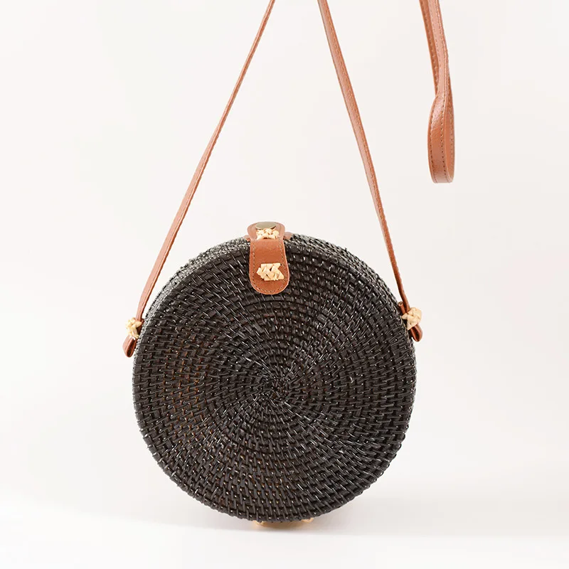 Импорт Вьетнама Boho черная сумка из ротанга ручная работа соломенная плетеная