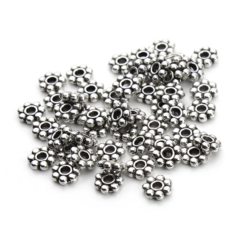 

Wholesale 200pcs Tibetan Silver Color Flower Spacer Beads Round Metal Daisy Wheel Spacers 4mm 5mm for Jewelry Making Materials