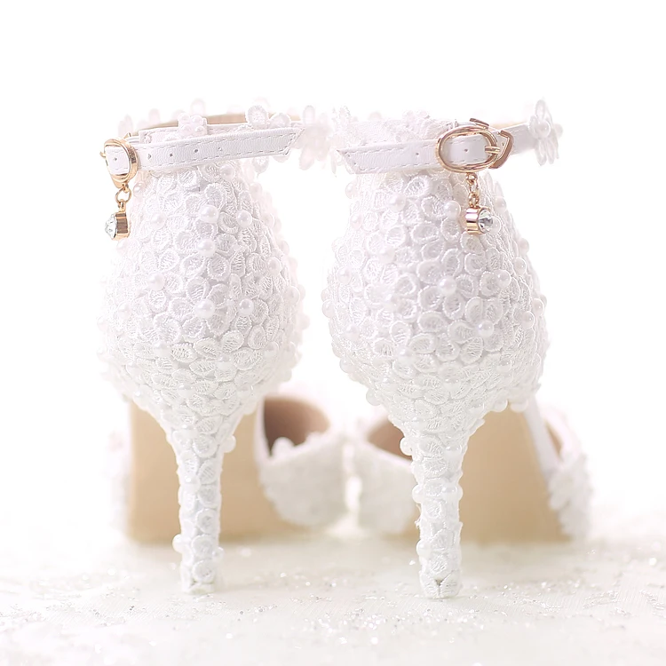 2017 The New Pearl White Lace Wedding Shoes with Fine Pointed Bride Dress High 7cm Two Type Women's Shoe Pumps | Обувь