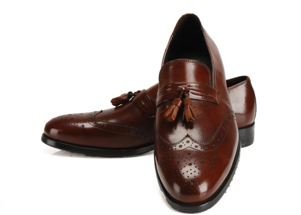 

men genuine leather dress oxfords carved male derby oxfords spring autumn borgues shoes tassels wedding oxfords slip on shoes