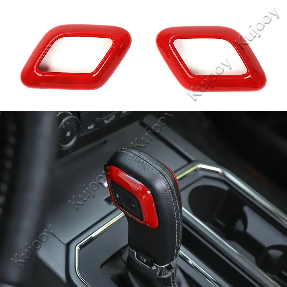 

2pcs Interior Red/ Wooden Grain ABS Car Gear Shift Knob Cover Frame Decal Sticker Trim For Ford F150 2015 2016 2017 Car Styling