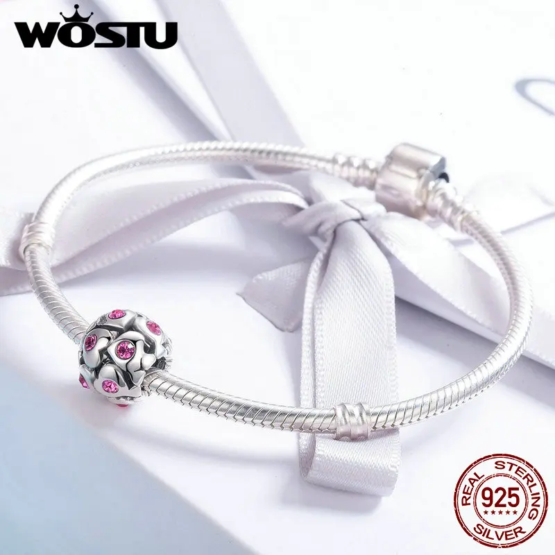 WOSTU, романтическое 925 пробы, Серебряное сердце, светящееся сердце, бусины для любви, подходит для браслета, ожерелье на День святого Валентина, подарок подруге SCC527