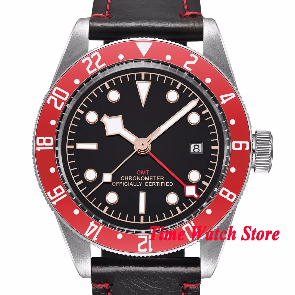 Corgeut 41 мм GMT автоматические наручные мужские часы с сапфировым стеклом черный