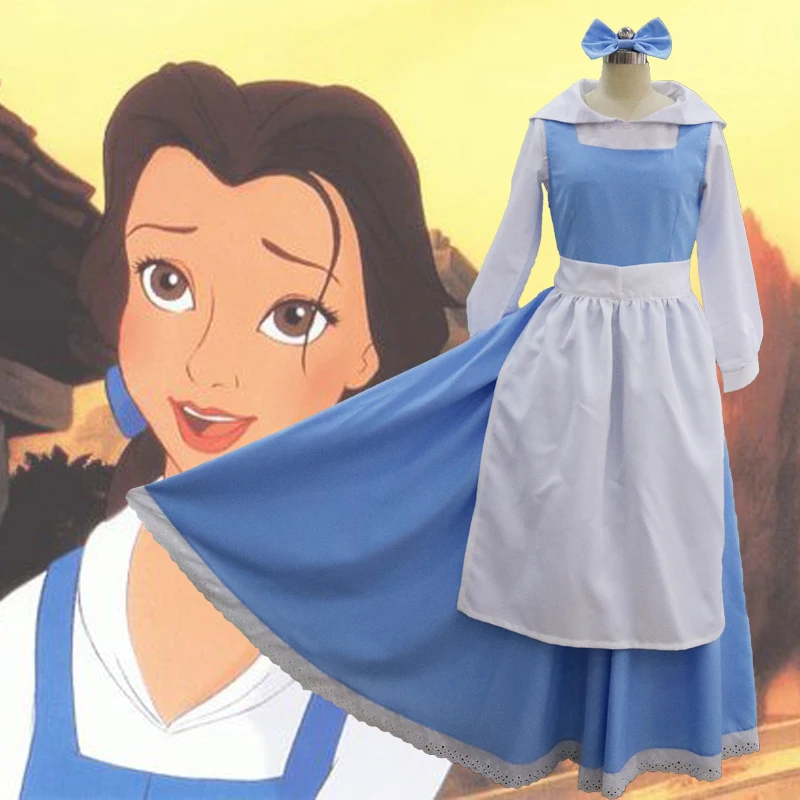 

2016 New Beauty and The Beast Adult Princess Belle Costume Blue Maid Fancy Dress halloween costumes for women