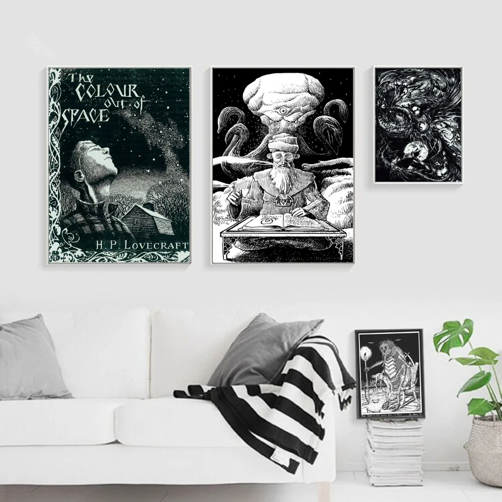 

Lovecraft Black and White Art Posters And Prints Wall Art Canvas Painting For Living Room Decoration Home Decor Unframed Quadros