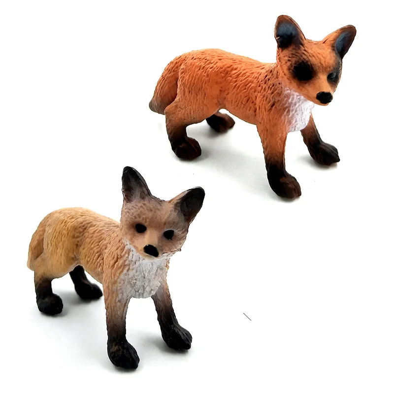 2 Pcs Fox Мини-моделирование Красной лисы поркет свинья фигурки животных лесные дикие животные пластиковые украшения развивающие игрушки подарок для детей - Цвет: 2 Pcs Fox