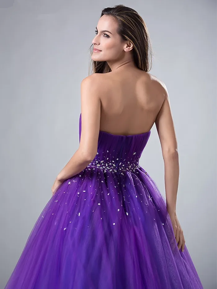 Пышное фиолетовое платье Quinceanera недорогое бальное милое фатиновое с бисером и