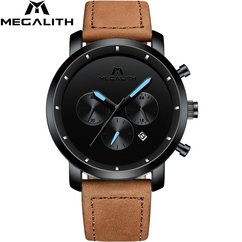 Мегалитическая модные часы для мужчин Водонепроницаемый Хронограф Спортивные