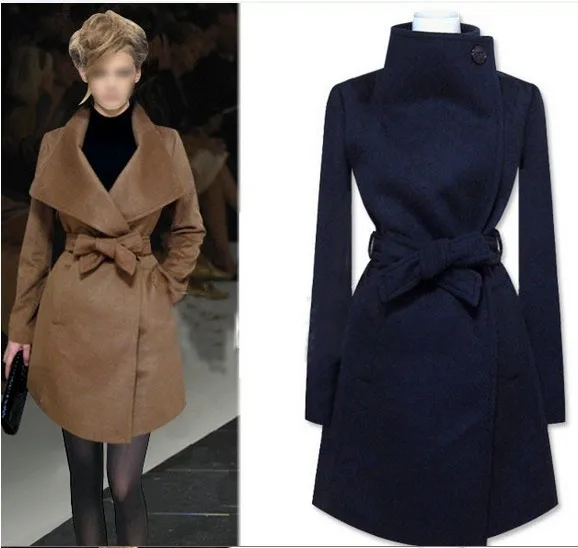 

2019 Autumn and Winter Long Coat Women's Fashion Wool Coat Elegant Thick Long Woolen Trench Outerwear Belted Cashmere Overcoat