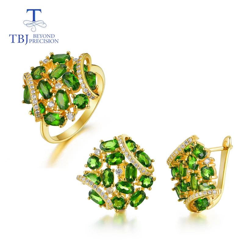 Набор колец и сережек TBJ естественный диопсид в классическом стиле ювелирное