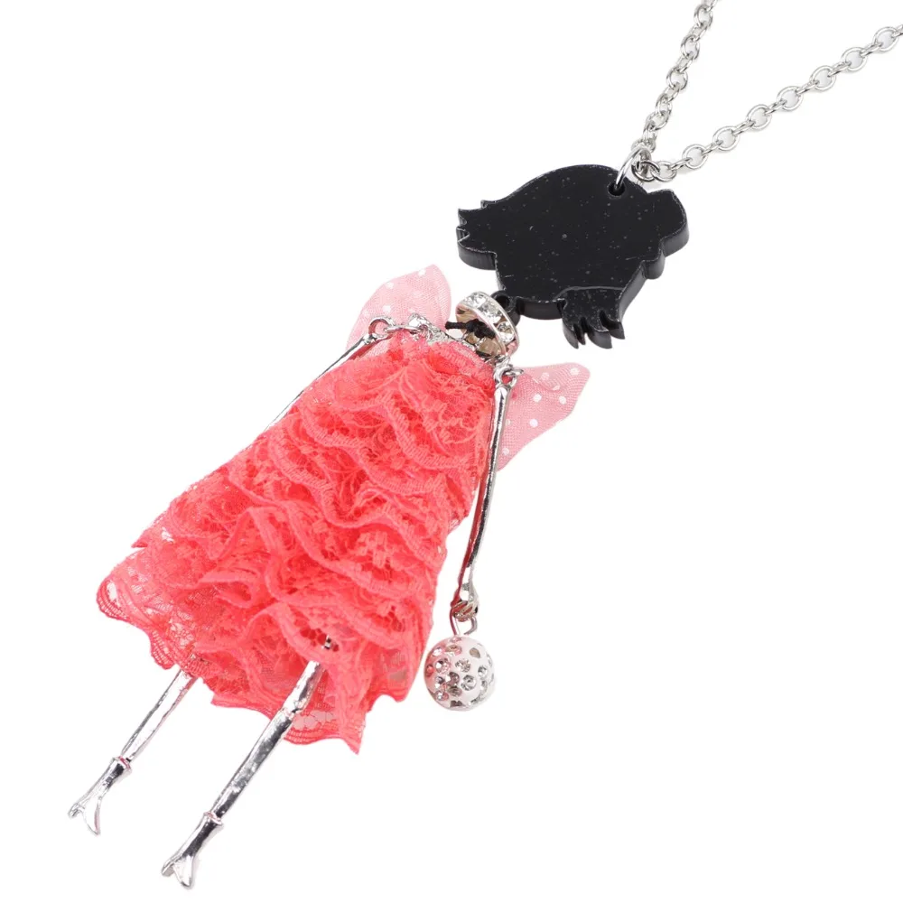 WEVENI Original Fabric Dress Adorable Doll Necklace Pendants Long Alloy Chain Collar Hot Trendy Jewelry Wholesale For Women | Украшения и