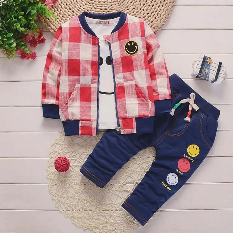 BibiCola 2018 baby boys clothing sets 3pcs coat+tops+trousers suit bebe clothes infant toddler sport newborn outfits |