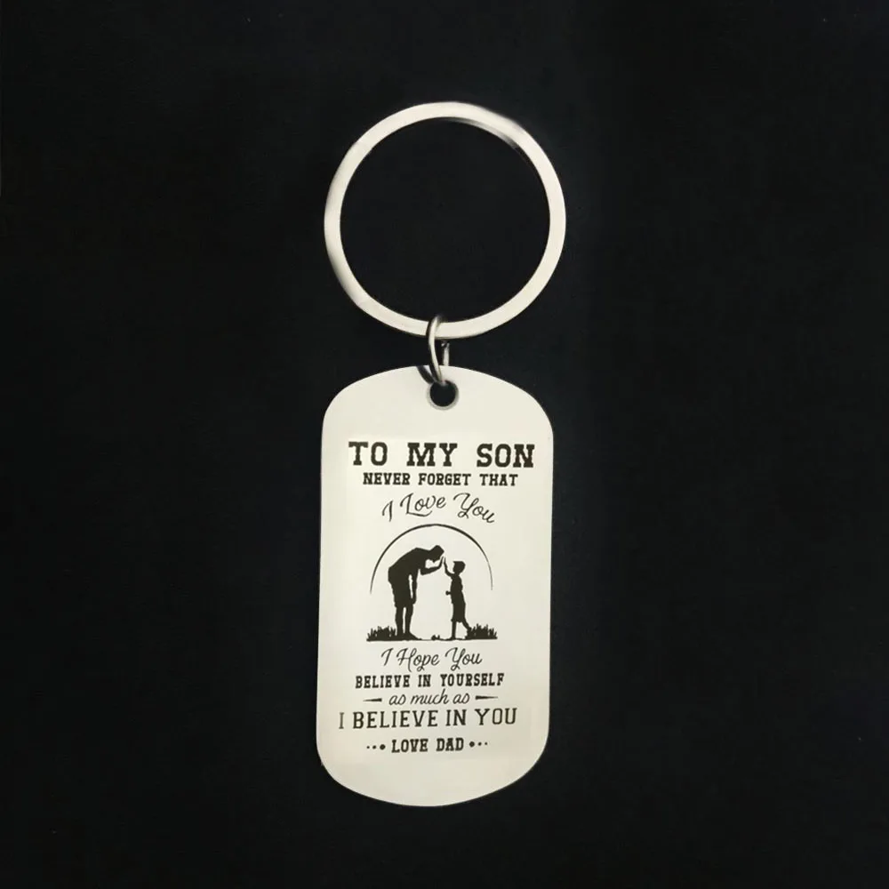 

CAXYBB New Dog Tag keychain To My Son Father-Son Stainless Steel Nameplated key ring Dog Tag Keep Love Gift For The Son