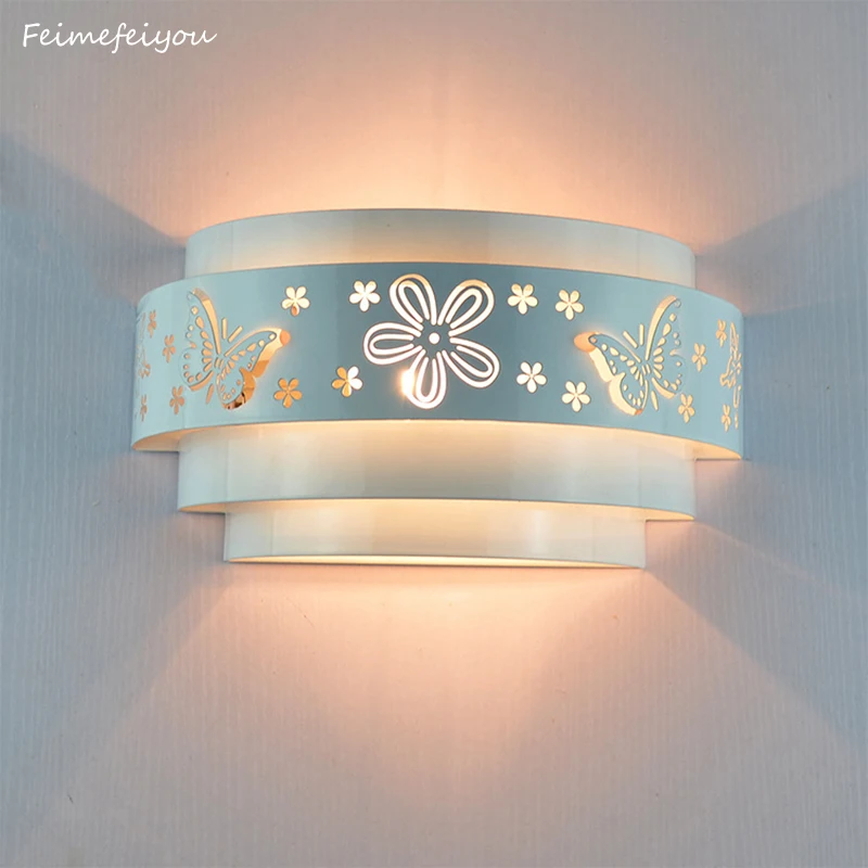 

Morden wall lamps Minimalist butterfly flower carved LED e27 Wall light,white stereoscopic Iron cover mirror front /bedroom kits